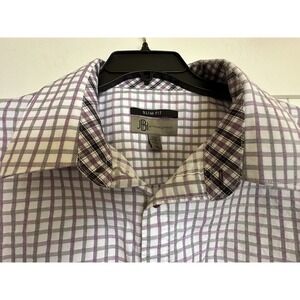 Jhane Barnes Mens Purple/Navy Checked Button Shirt Flip Cuff Slim Fit XXL‎